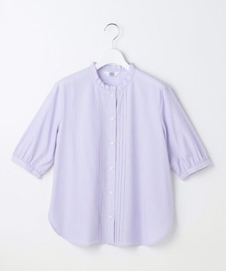 J.PRESS LADIES 【一枚で着映え】ソフトストライプ フリル襟 ブラウス サックスブルーストライプ系