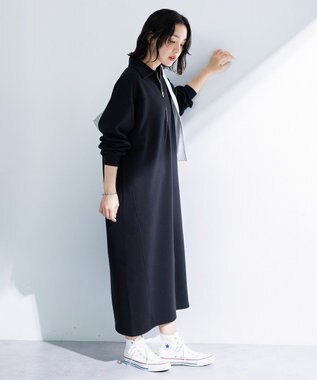 Green Parks ポロ衿ハーフＺＩＰカットワンピース Gray Mixture