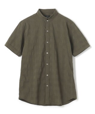 JOSEPH HOMME ドビーチェックストレッチ　ウイングカラー半袖シャツ カーキ系