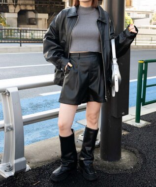 WEGO ヴィンテージライクPUショートパンツ ブラック