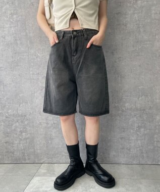 WEGO ワイドハーフデニムパンツ スミクロ