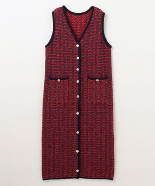 GRACE CONTINENTAL バイカラージャガードニットワンピース レッド