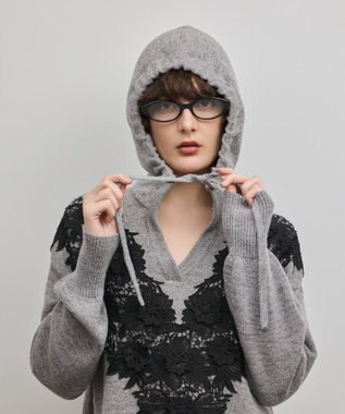 GRACE CONTINENTAL ケミカルレースニットワンピース グレー