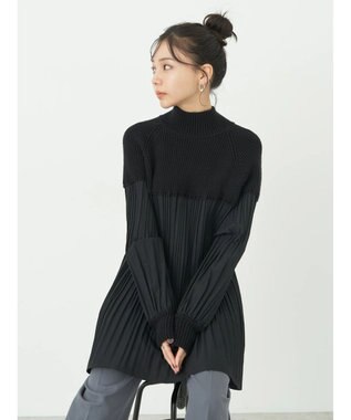 earth music&ecology プリーツフレアニットチュニック Black