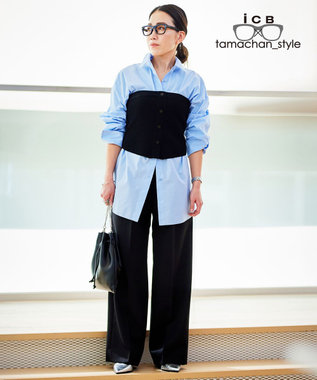 ICB L 【ICB×tamachan_style コラボ】 スタイルアップ ビッグシャツ サックスブルー系