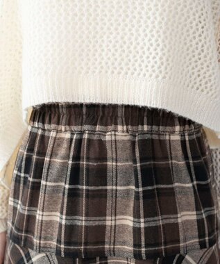 WEGO チェックアシンメトリーフリルロングスカート ブラウンチェック1