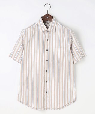 JOSEPH ABBOUD 【キングサイズ・清涼・リネンブレンド】コットンリネン ボイルコード　半袖 シャツ ベージュ系1