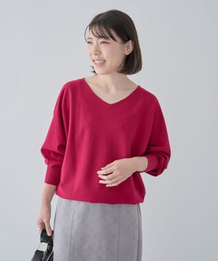 Green Parks 洗える　Ｖネックドルマンニットプルオーバー Rose