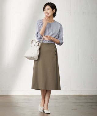 J.PRESS LADIES 【洗える・吸水速乾・接触冷感】リネンツイル スカート カーキ系