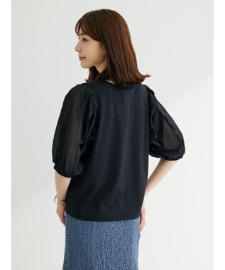 Green Parks 袖シアードッキング５分袖カットプルオーバー Black