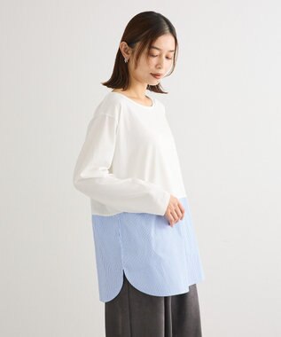 Green Parks 裾ドッキングホワイトインナー Stripe Blue