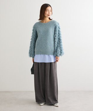 Green Parks 裾ドッキングホワイトインナー Stripe Blue