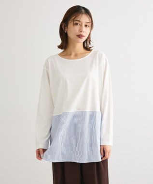 Green Parks 裾ドッキングホワイトインナー Stripe White