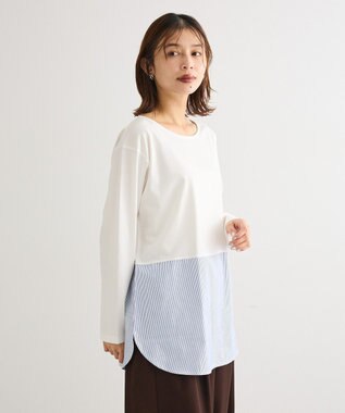 Green Parks 裾ドッキングホワイトインナー Stripe White