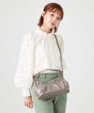 LA BAGAGERIE シープレザー　ギャザーミニバッグ ガンメタリック