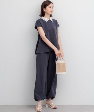 組曲 【加藤ローサさん着用】フレンチテリー 刺繍襟 ペプラムカットソー グレー系