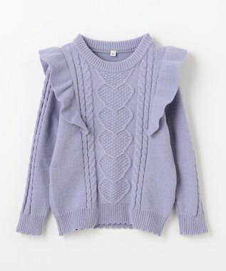 ANY KIDS 肩フリルハートケーブルニット サックスブルー