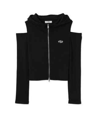 WEGO オープンショルダーダブルジップパーカー ブラック