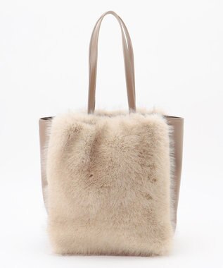 自由区 【カタログ掲載】ファーコンビ トートバッグ モカ×オフ