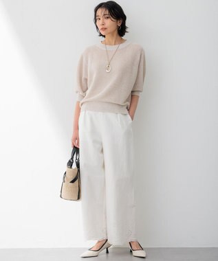 23区 L 【洗える】リネンエンブロイダリー ワイドパンツ ホワイト系