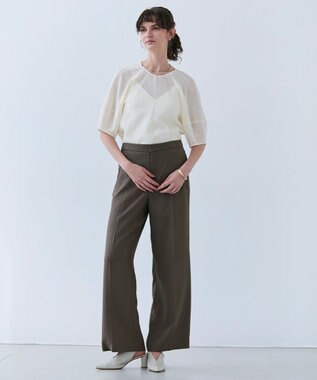 BEIGE， 【洗える】CAROLE / リネンライクフルレングスワイドパンツ Mocha