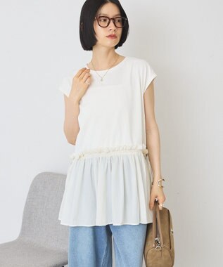 AMERICAN HOLIC 汗染み防止・異素材ペプラムプルオーバー Ivory