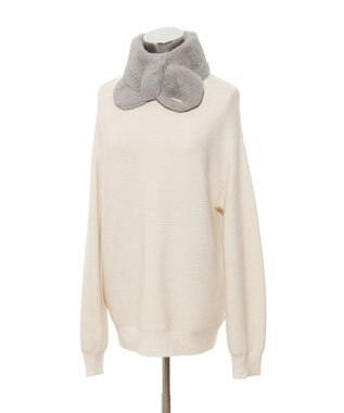 MOONBAT FURLA ファーティペット 差し込み ロゴプレート付 フェイクファーマフラー ダークグレー