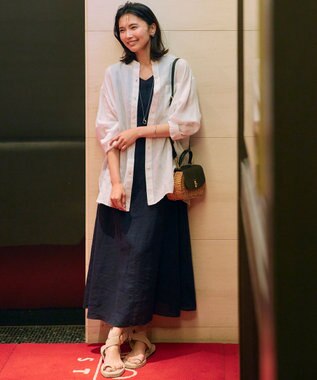 23区 【WEB限定カラーあり/洗える】LIBECO バンドカラー ビッグシルエット シャツ ホワイト系