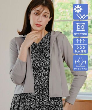 【UVカット・吸水速乾・洗える】 “きれい見え” カットソーラインフードパーカー