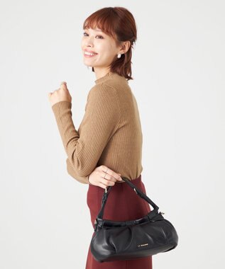 LA BAGAGERIE シープレザー　ギャザーミニバッグ ブラック