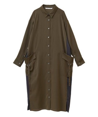 YECCA VECCA カーゴデザイン配色シャツワンピース Khaki