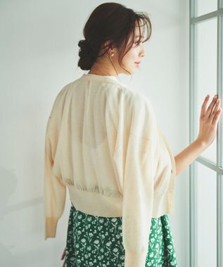 Feroux 【洗える】Vネックシアー カーデ ベージュ系