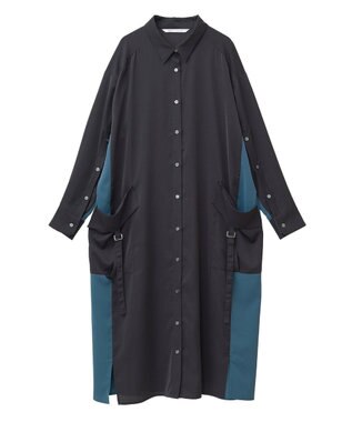 YECCA VECCA カーゴデザイン配色シャツワンピース Black