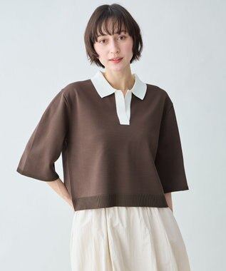 ANY L 【2SET】バイカラーポロニット×スカートセット ブラウン×エクリュ