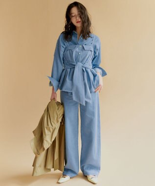 23区 【GLOW5月号掲載/洗える】ライトダンガリー ワイドパンツ ライトインディゴ