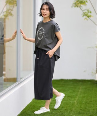 ANY フレンチスリーブロゴTシャツ チャコール