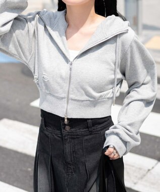 WEGO ヴィンテージウォッシュWジップショートパーカー 杢グレー