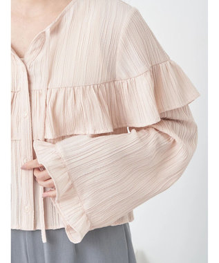 earth music&ecology フリル切替えショートブラウス Pink Beige