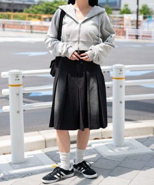 WEGO ヴィンテージウォッシュWジップショートパーカー 杢グレー