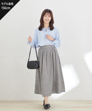 Tiaclasse フリルリボンブラウス サックス