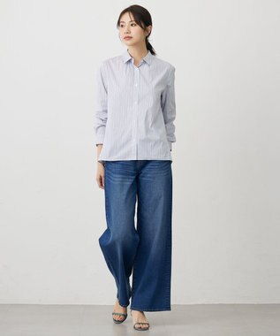 J.PRESS LADIES BEZ ドビーストライプ シャツカラー ブラウス ホワイト×パープル×ネイビー系