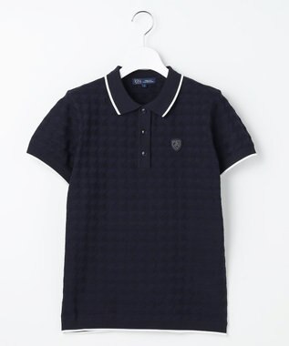 23区GOLF 【WOMEN】フラッグジャガードニットポロシャツ ストレッチ 半袖 ネイビー系