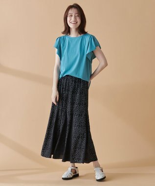 ANY 【接触冷感/UVケア/シワになりにくい】フレアスリーブ Tブラウス ターコイズ