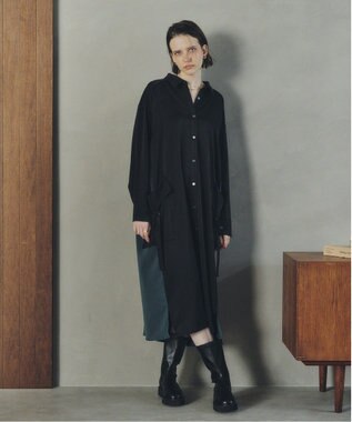 YECCA VECCA カーゴデザイン配色シャツワンピース Black