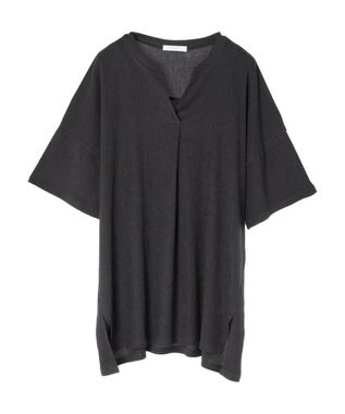 Green Parks ５分袖スキッパーカットチュニック Dark Gray