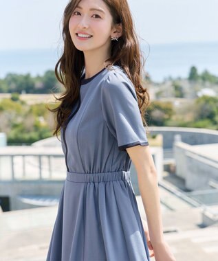 Tiaclasse L 配色フレアワンピース ブルー