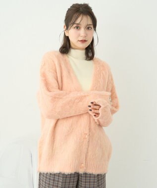 earth music&ecology なみなみ起毛Ｖネックカーディガン Pink Orange