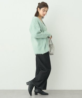 earth music&ecology なみなみ起毛Ｖネックカーディガン Blue Green