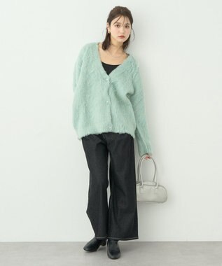 earth music&ecology なみなみ起毛Ｖネックカーディガン Blue Green