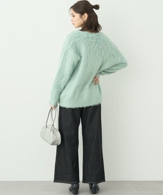 earth music&ecology なみなみ起毛Ｖネックカーディガン Blue Green